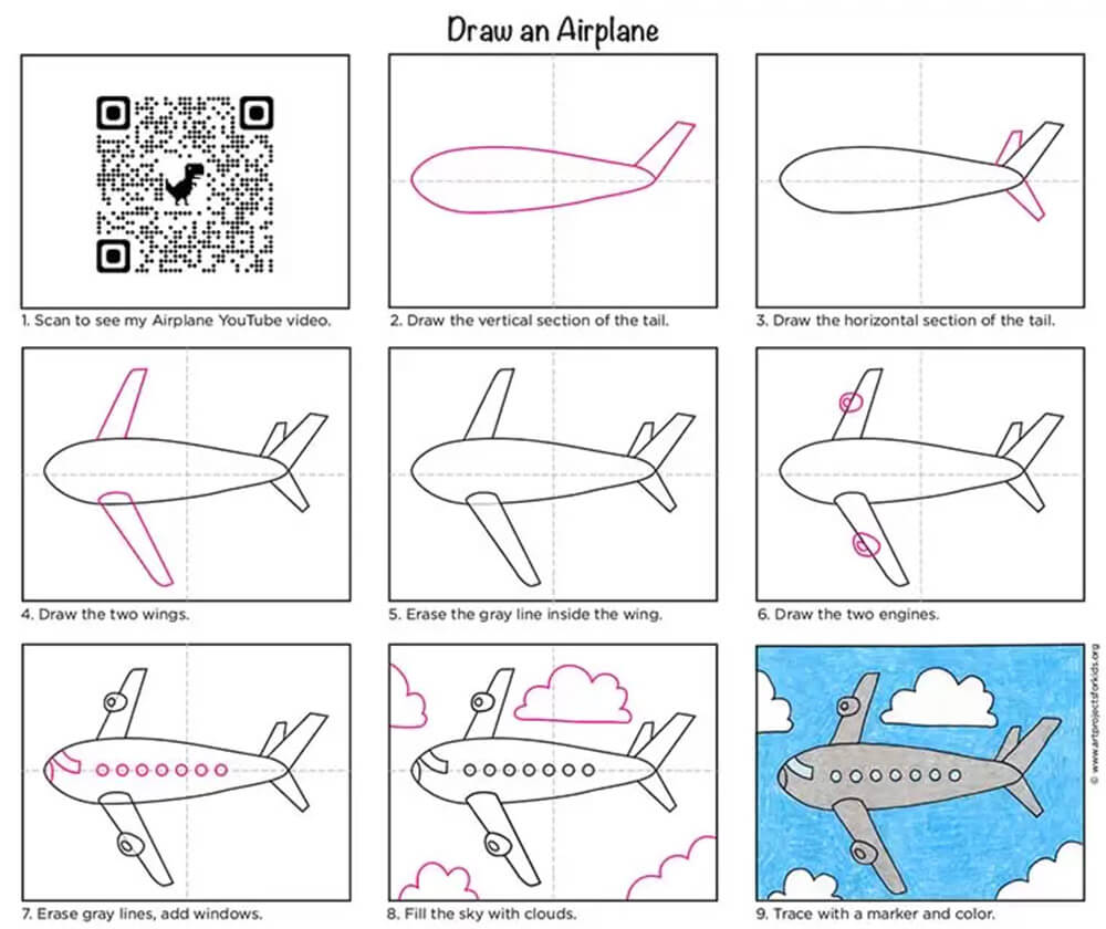 Lentokone (taideprojektit lapsille) piirustus