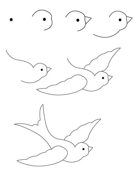 Piirrä yksinkertainen lintu piirustus