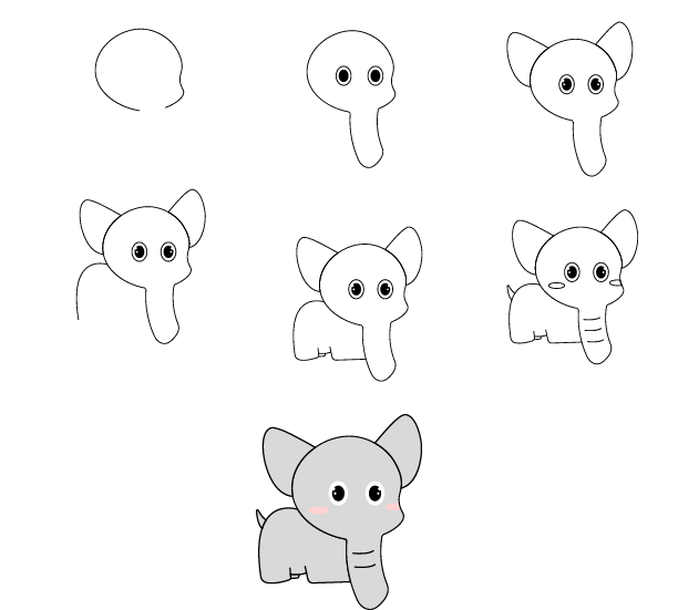 Piirrä yksinkertainen norsu (1) piirustus