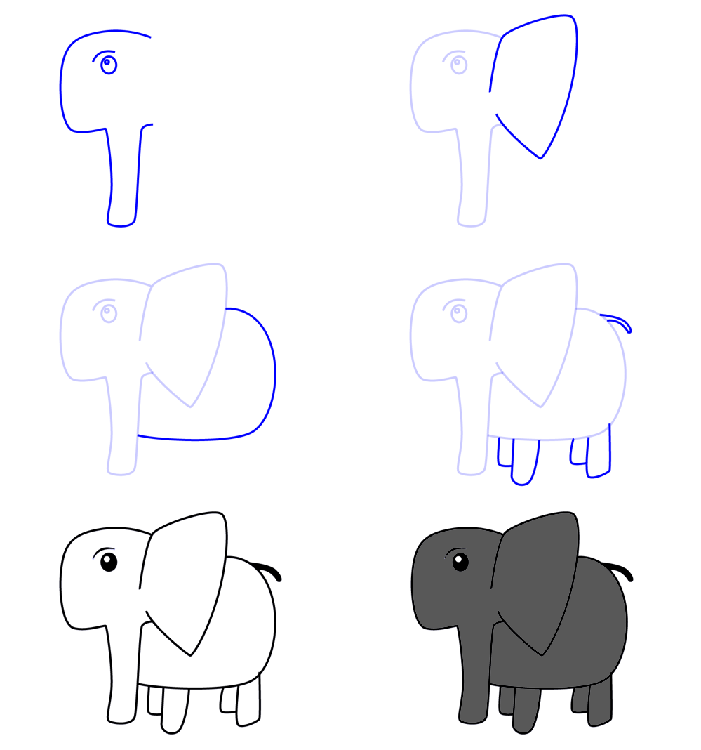 Piirrä yksinkertainen norsu (2) piirustus