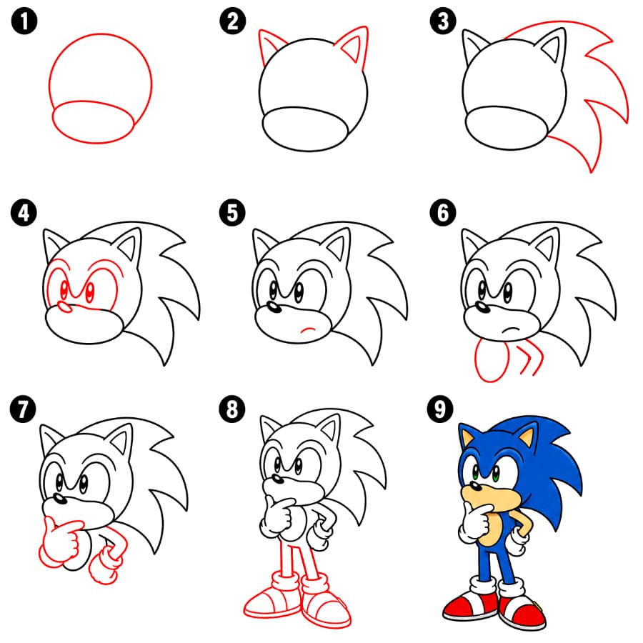Sonic ajattelee piirustus