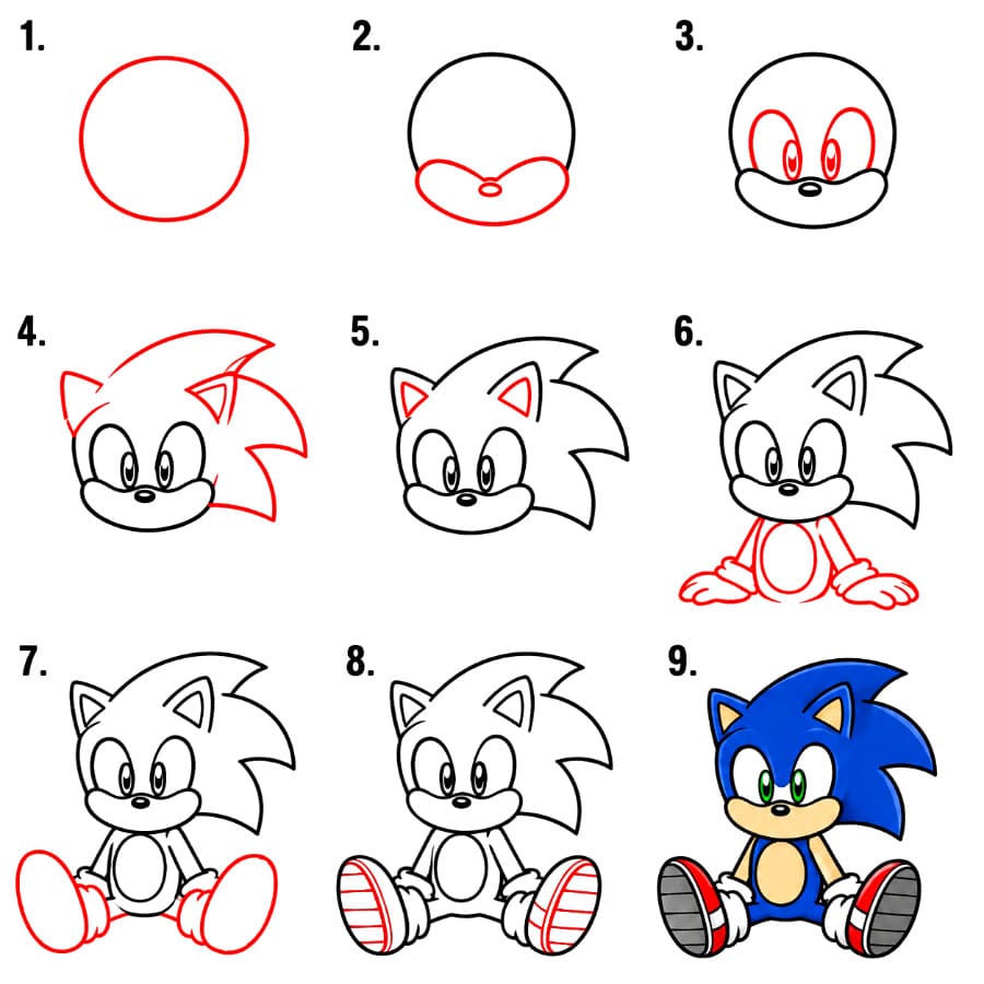 Sonic istuu piirustus