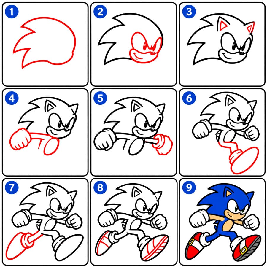 Sonic juoksee piirustus