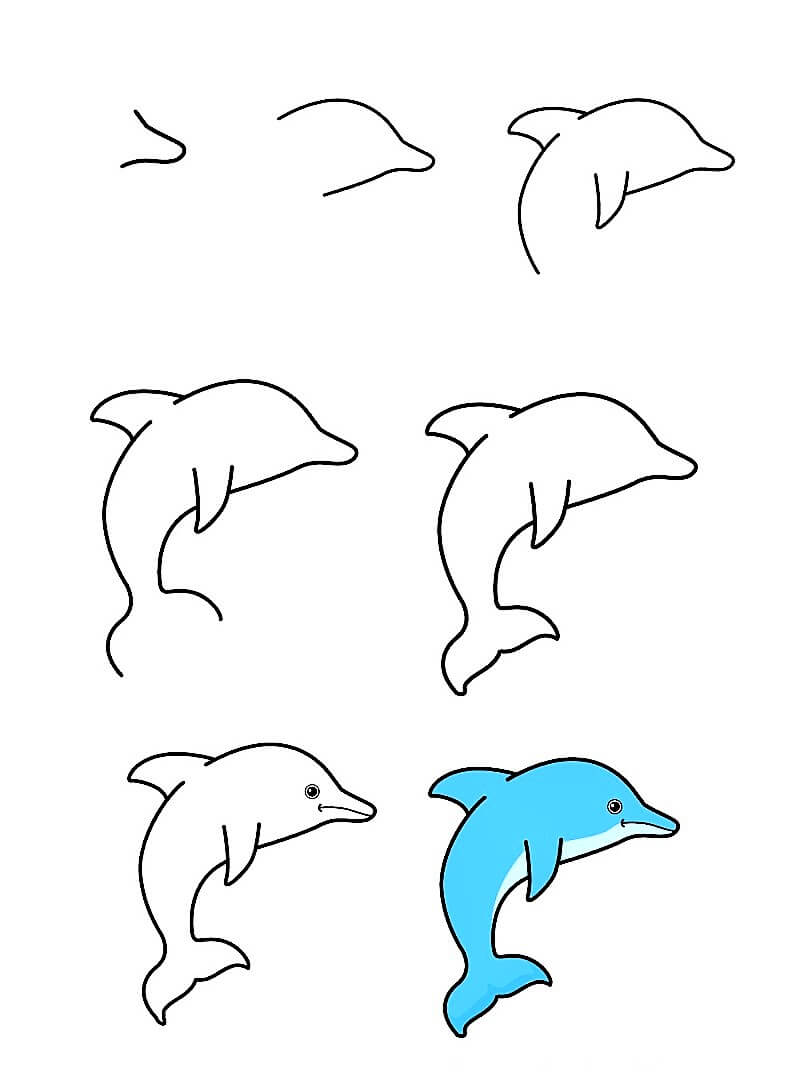 Söpö sarjakuva delfiini piirustus
