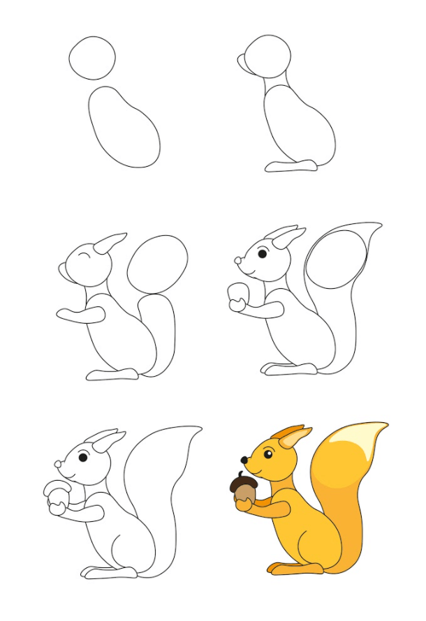 Orava, jolla on tammenterho piirustus