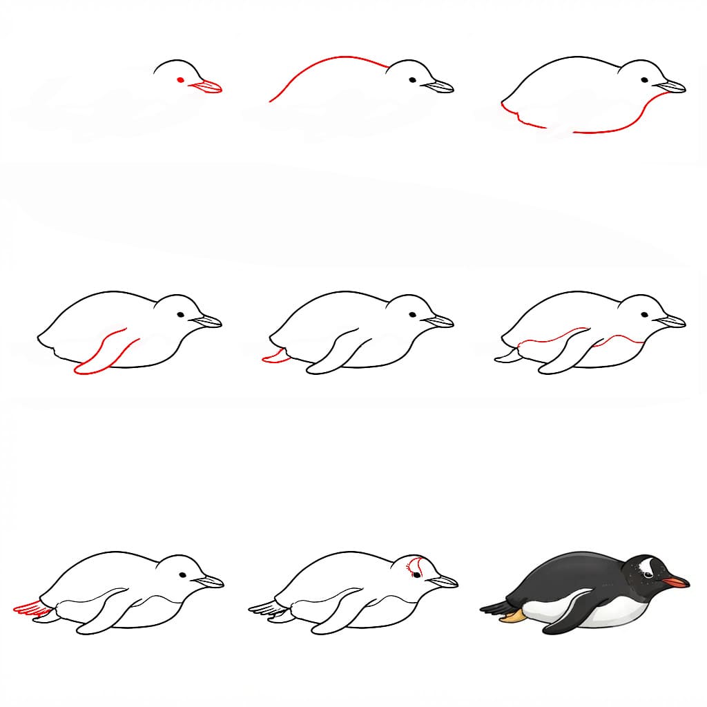 Makaava pingviini piirustus