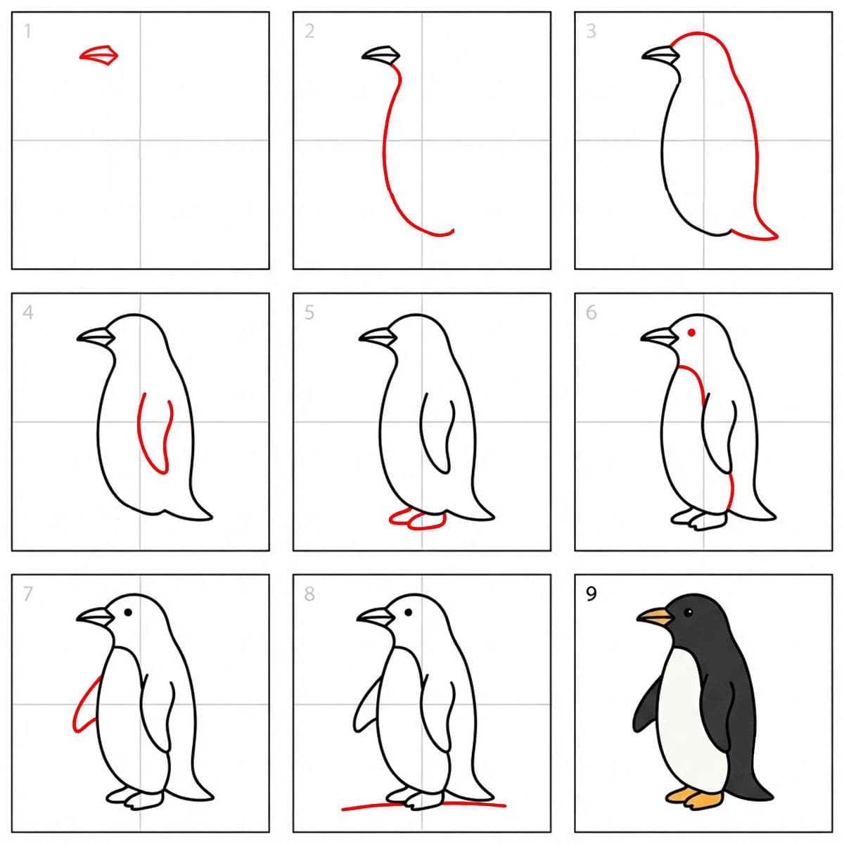 Pingviini sivulta katsottuna piirustus