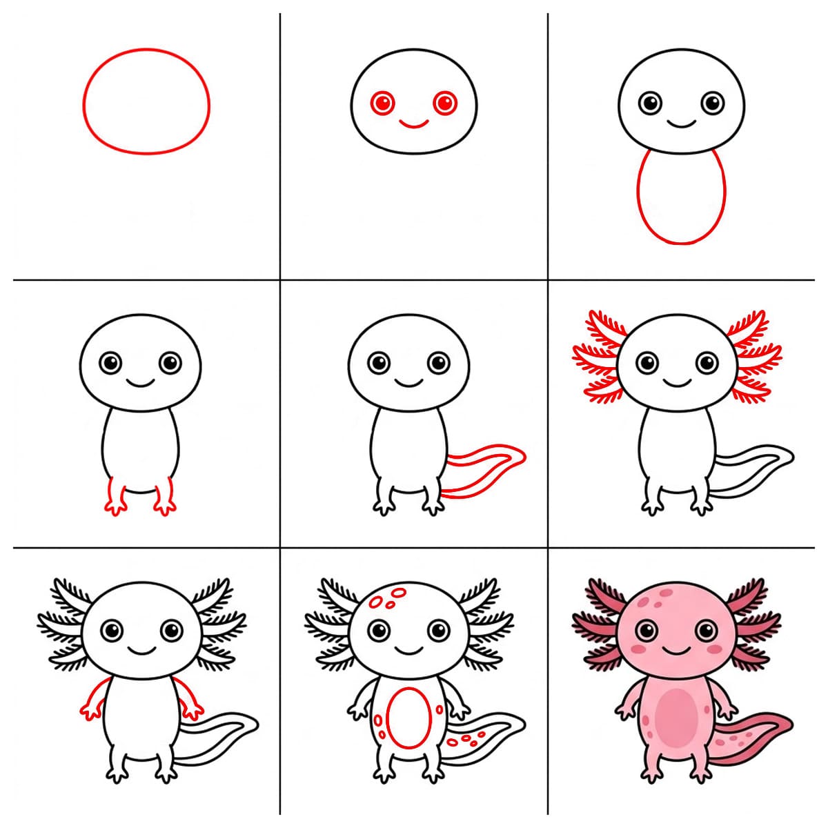 Hymyilevä Axolotl piirustus