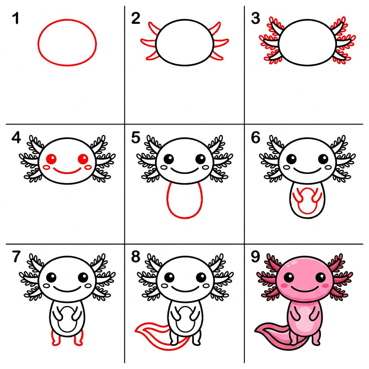 Iloinen Axolotl piirustus