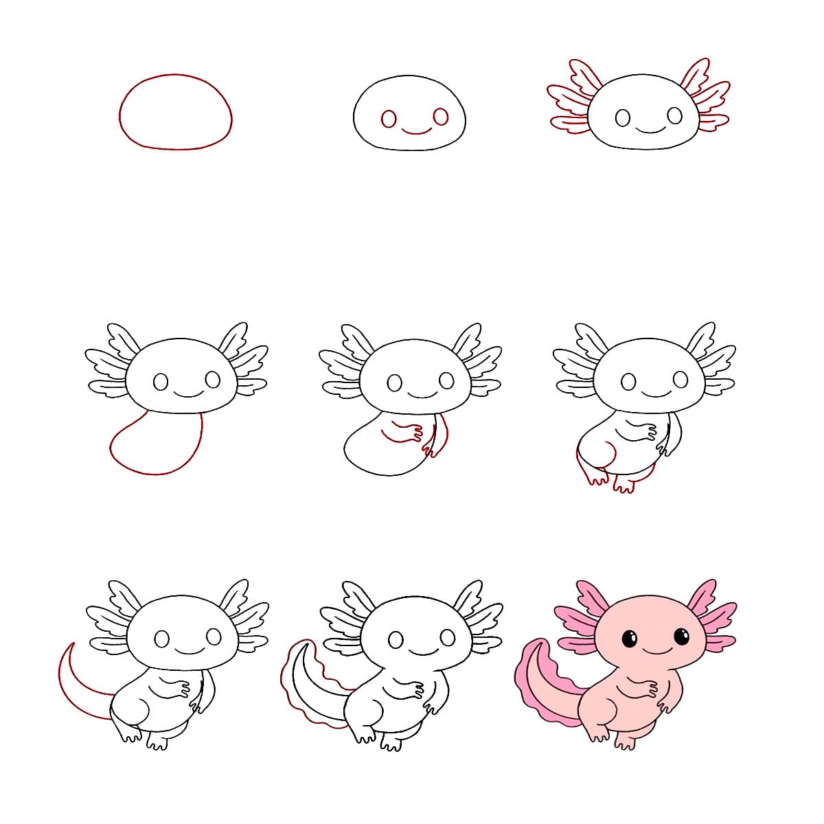 Istuva Axolotl piirustus