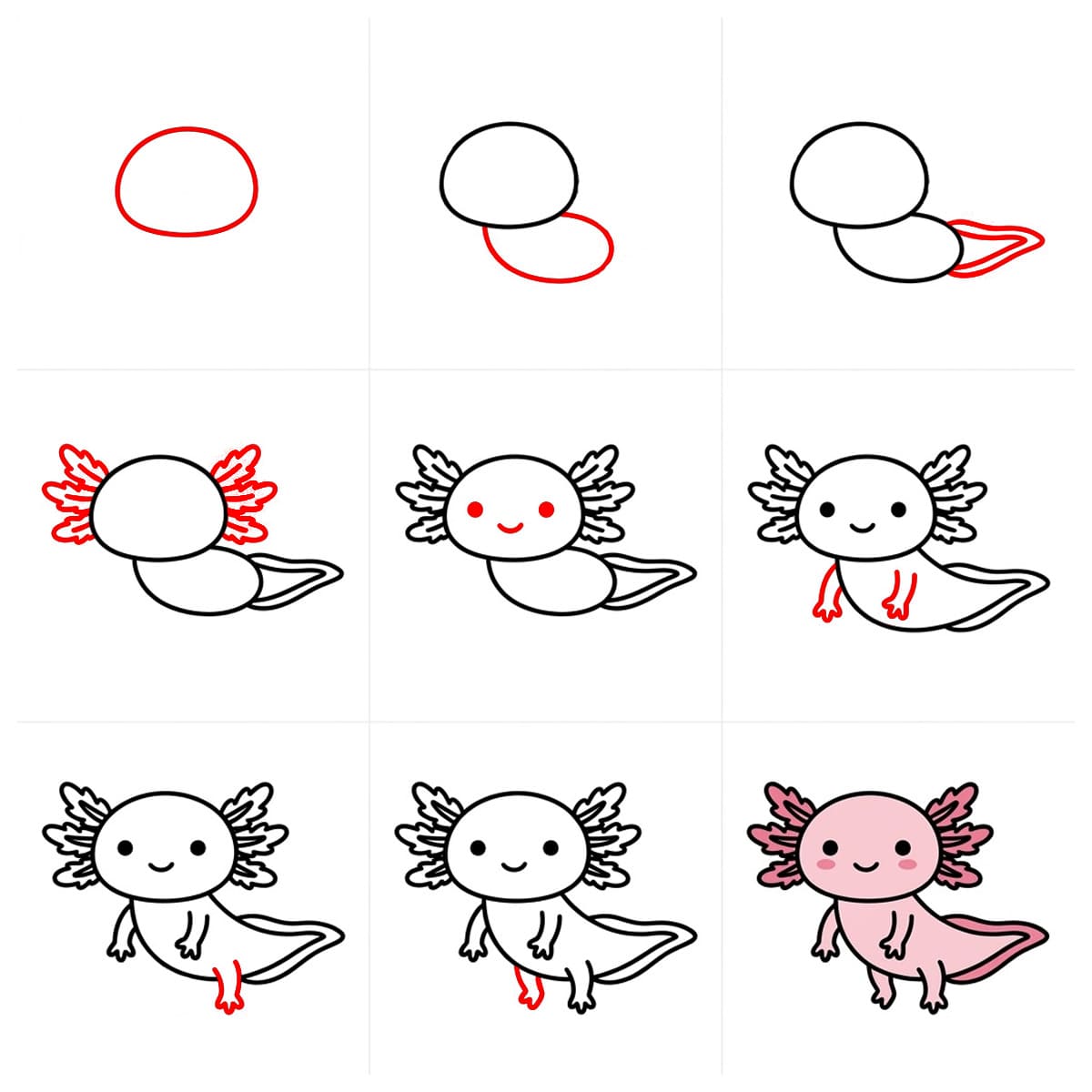 Lepäävä Axolotl piirustus