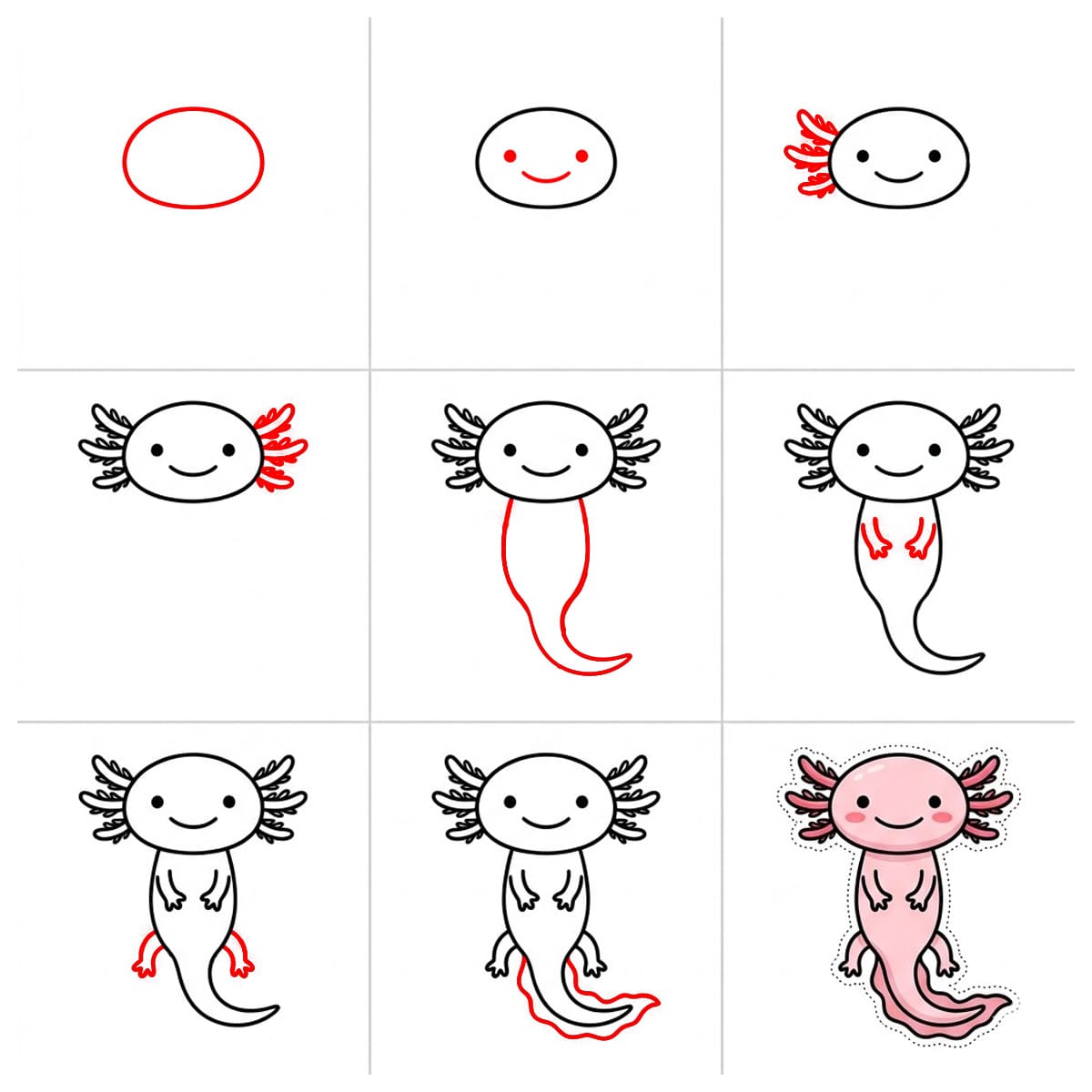Vilkuttava Axolotl piirustus
