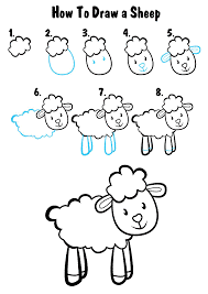Yksityiskohtainen askel askeleelta lammas piirustus
