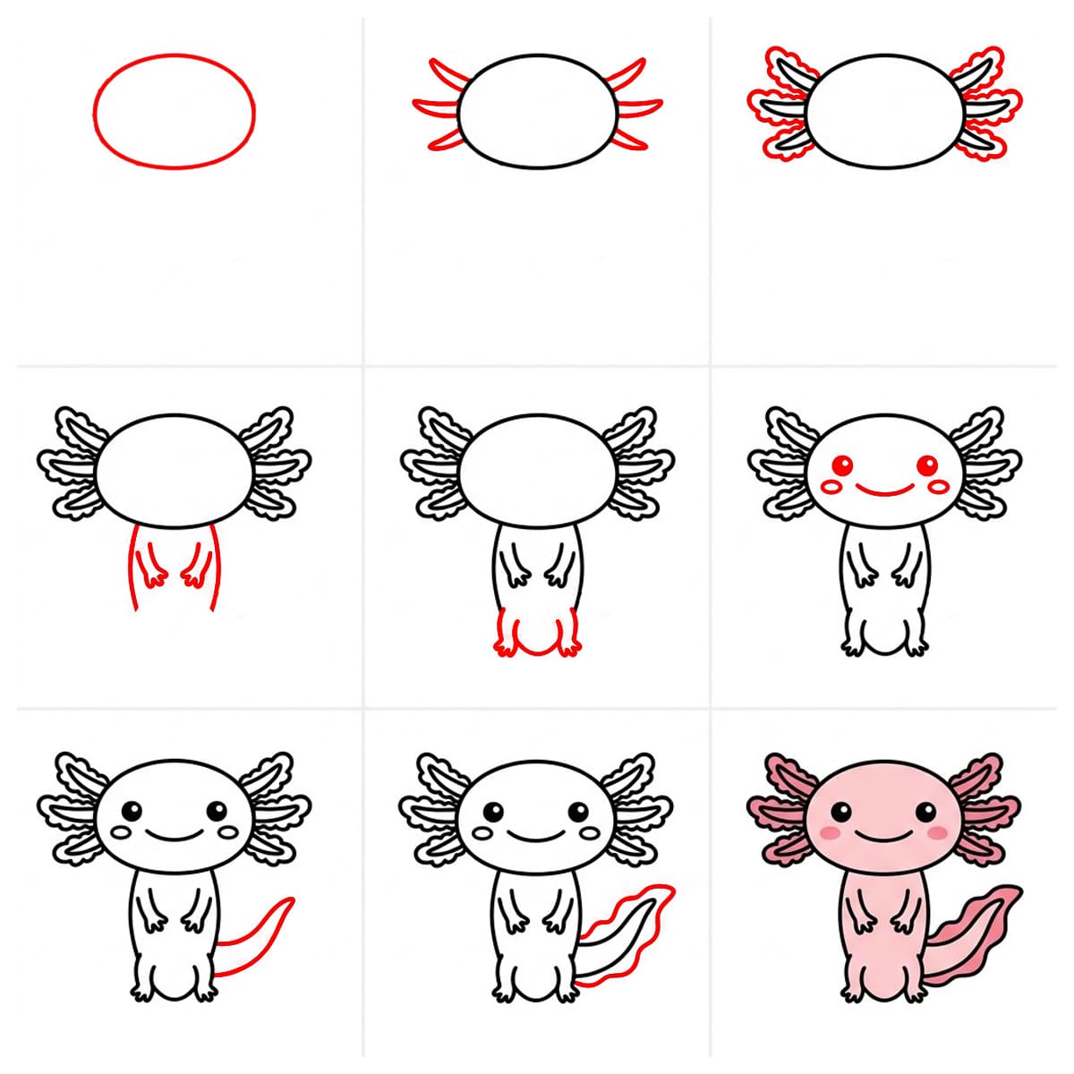 Ystävällinen Axolotl piirustus