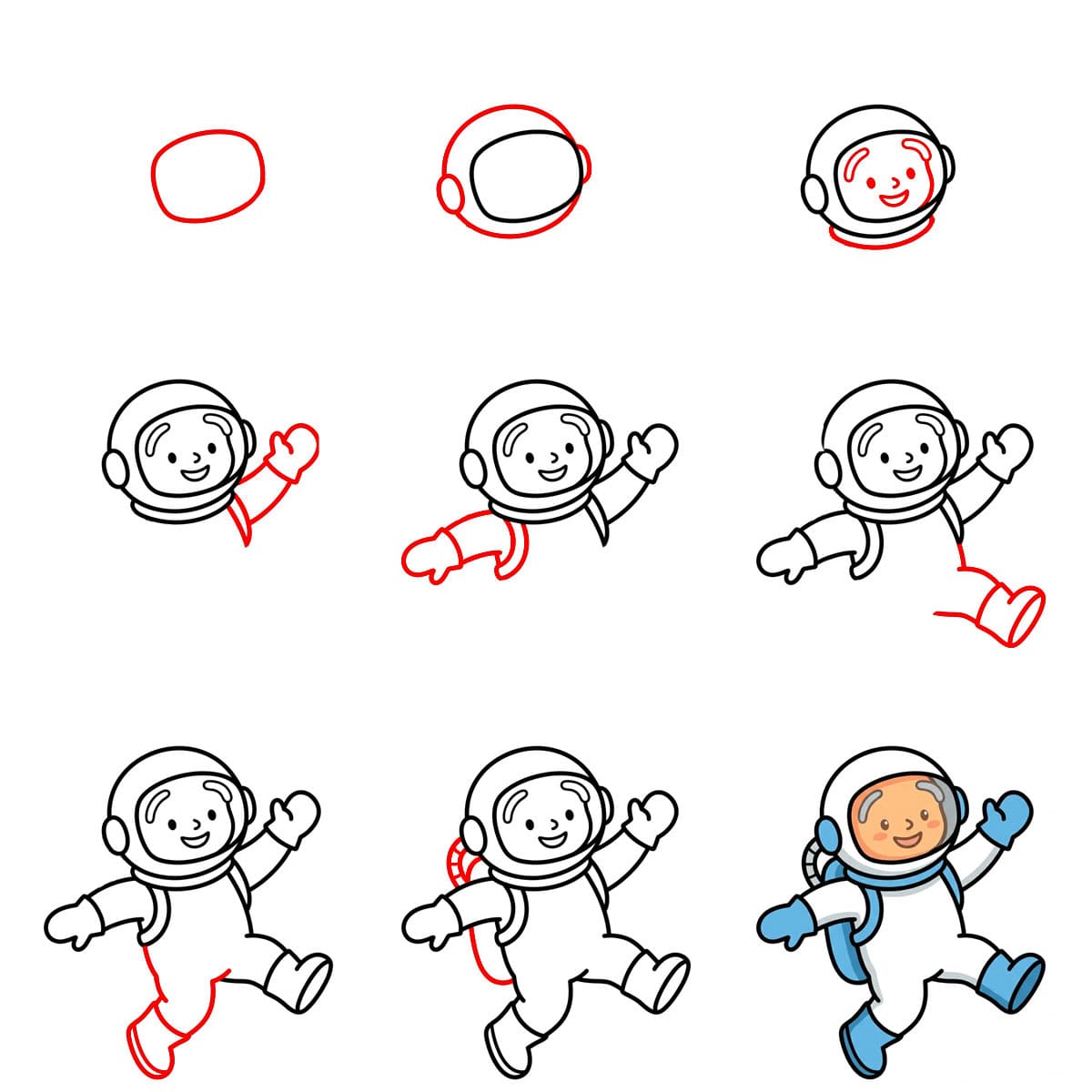 Astronautti hyppää piirustus