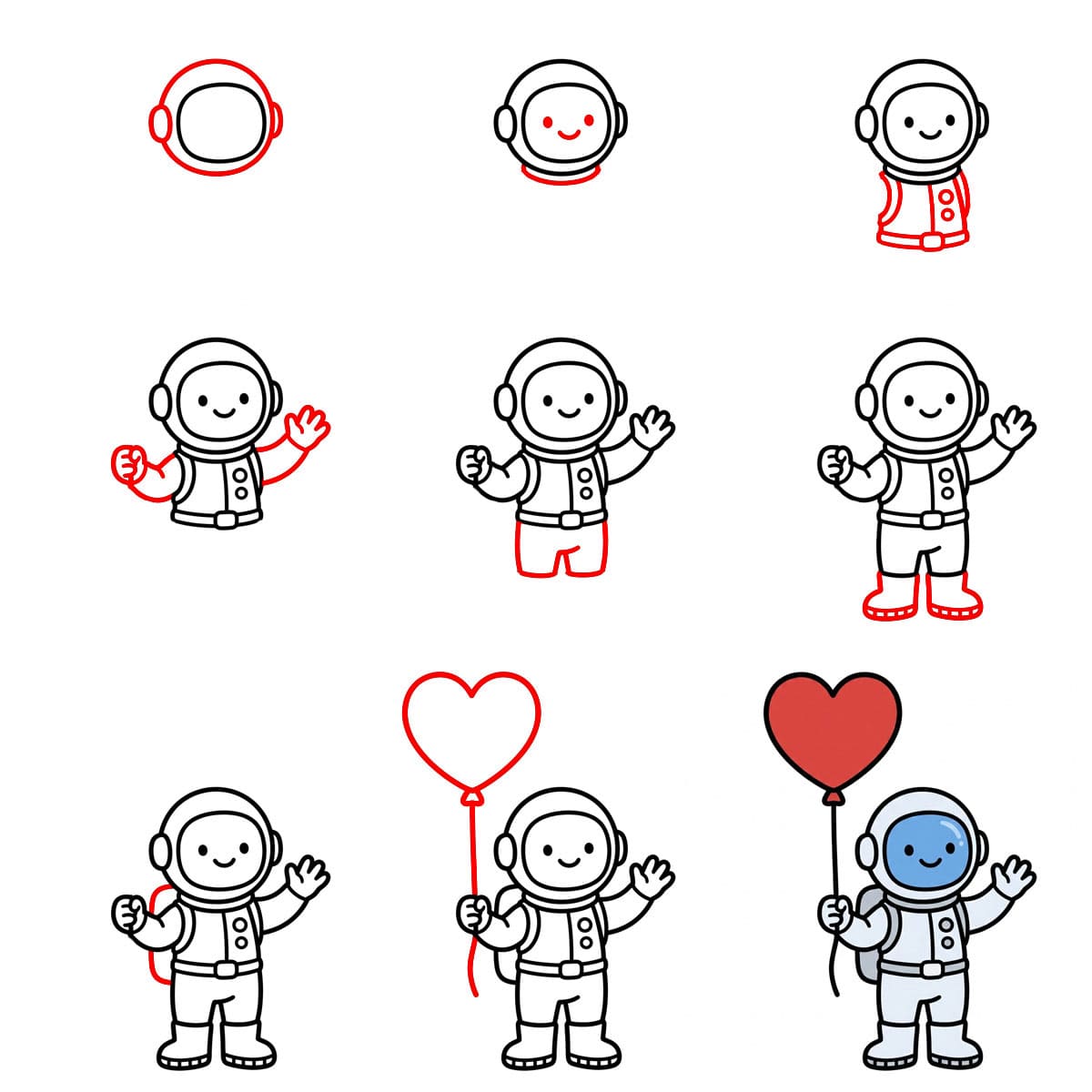 Astronautti ilmapallon kanssa piirustus