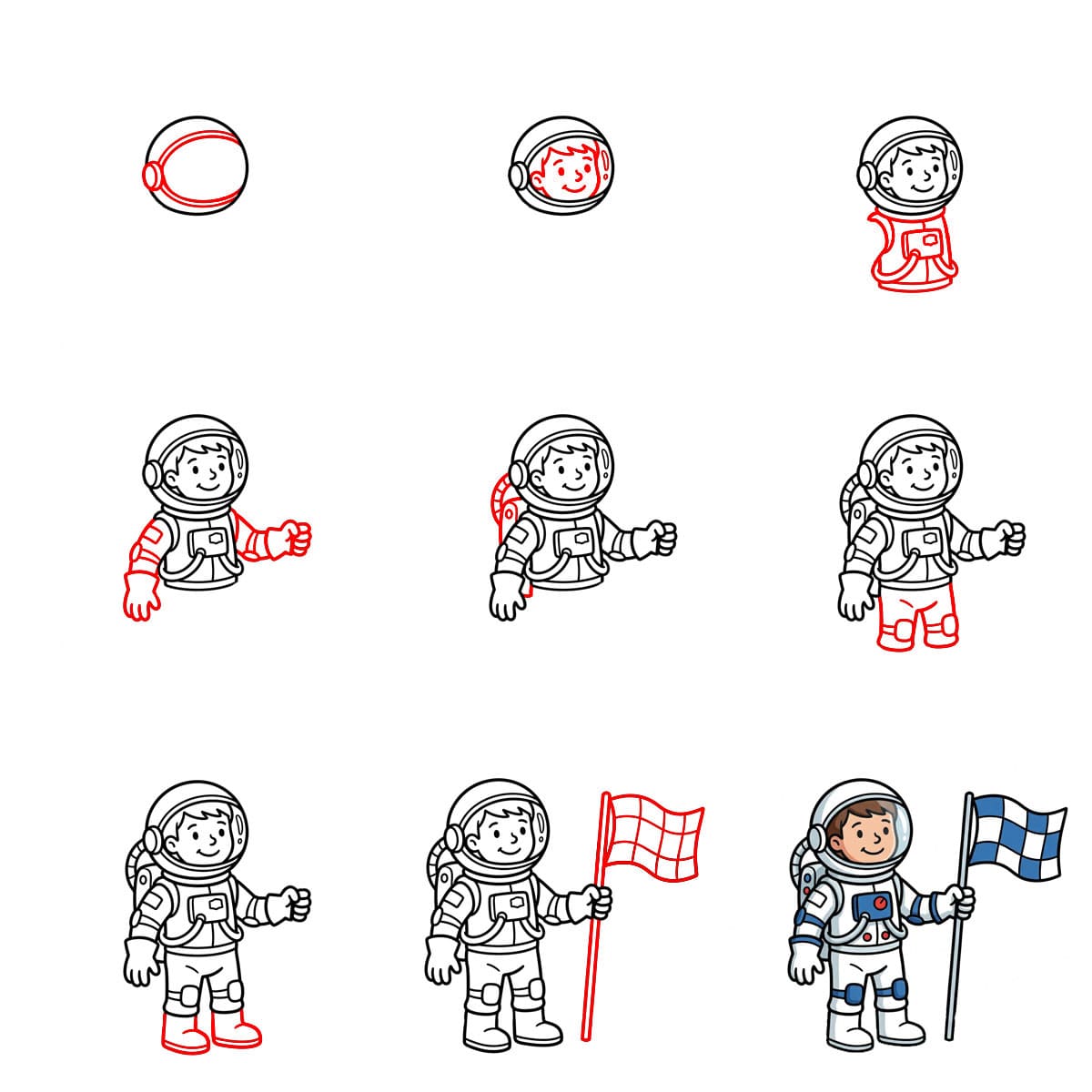 Astronautti lipun kanssa piirustus