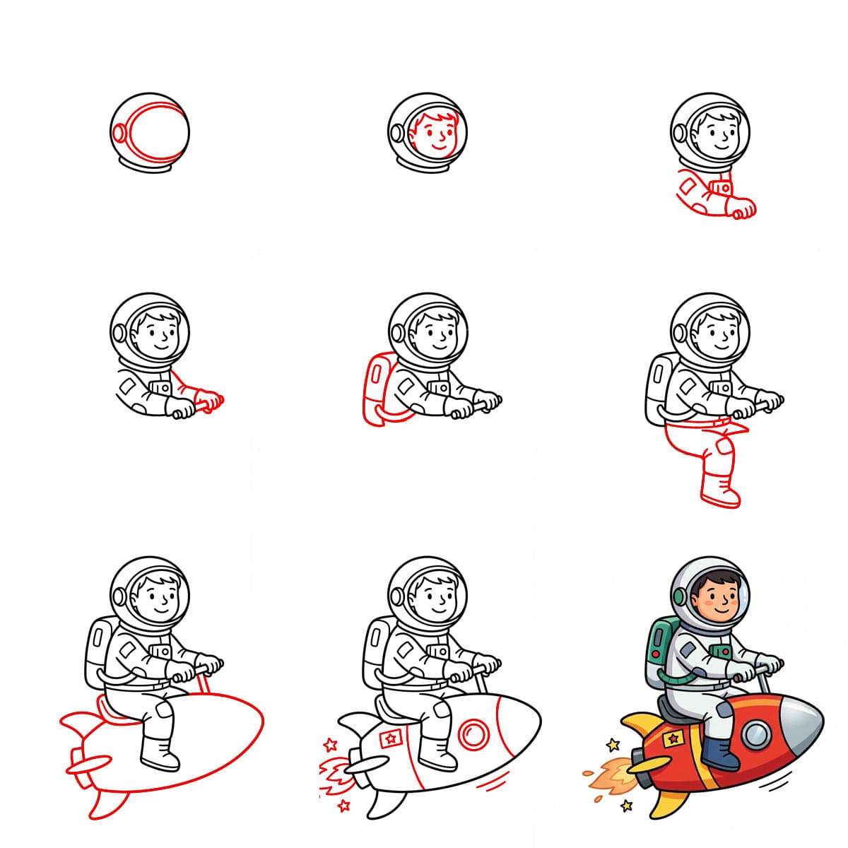 Astronautti raketilla piirustus
