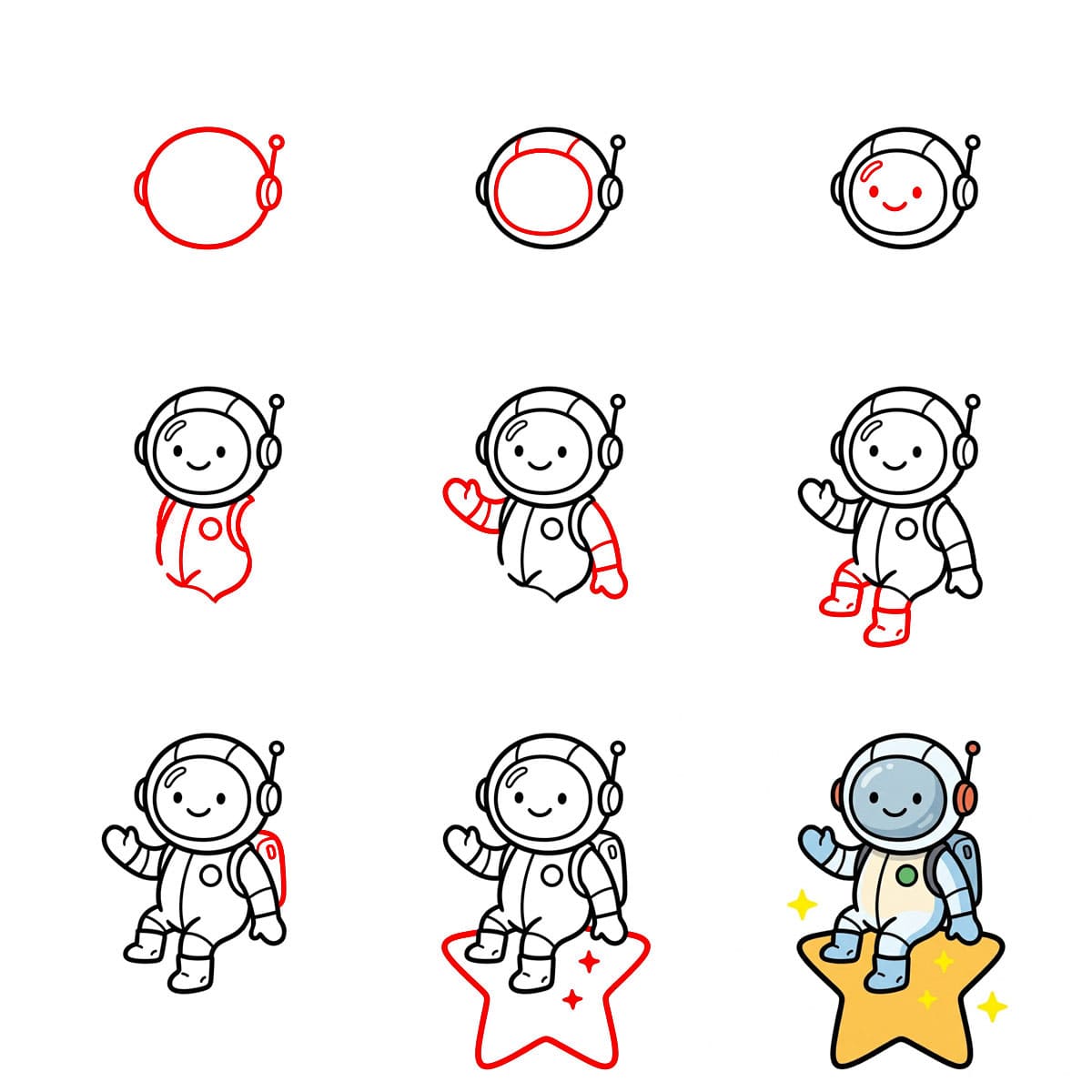 Astronautti tähdellä piirustus