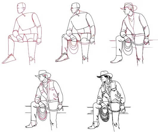 Istuva cowboy piirustus