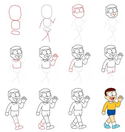 Nobita lähtee kävelylle piirustus