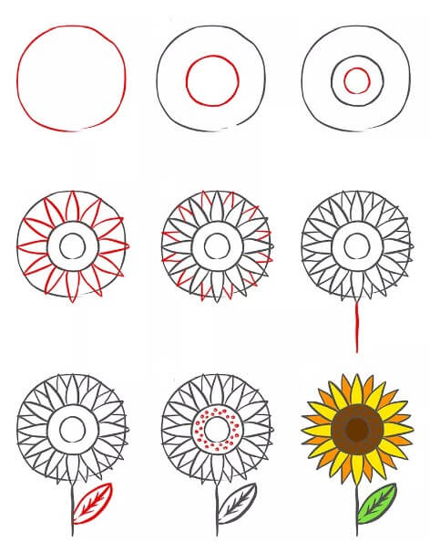 Auringonkukat idea (24) piirustus