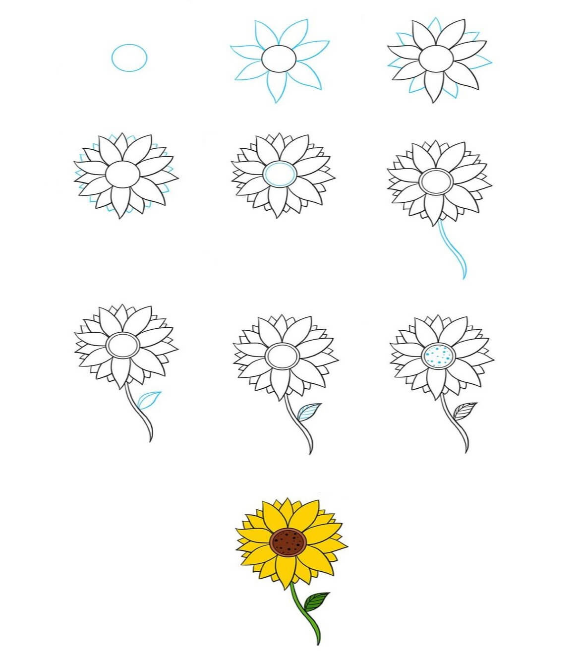 Auringonkukat idea (3) piirustus