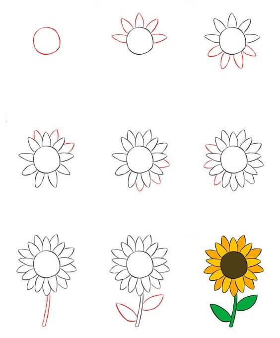 Auringonkukat idea (4) piirustus