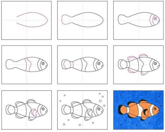 Clownfish piirustus yksinkertainen piirustus