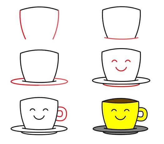 Hymyilevä kuppi kahvia piirustus