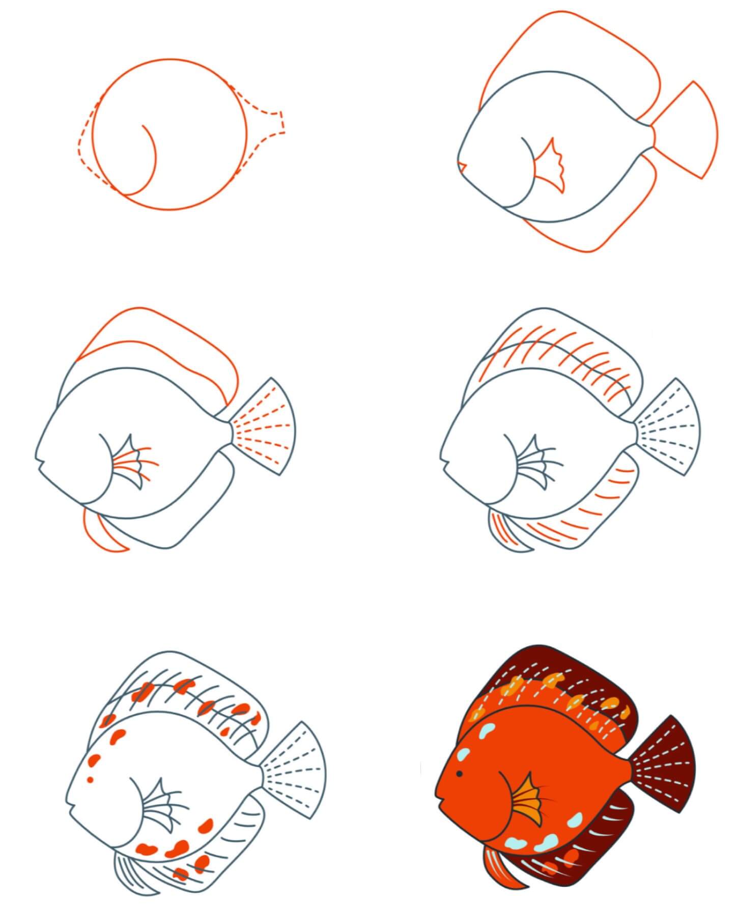 Oranssi laskuvarjo kala piirustus