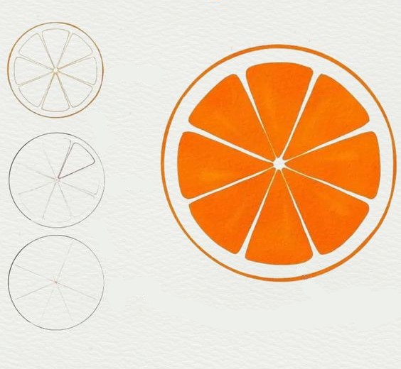 Puolitettu appelsiini 3 piirustus