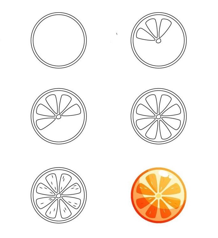 Puolitettu appelsiini 4 piirustus