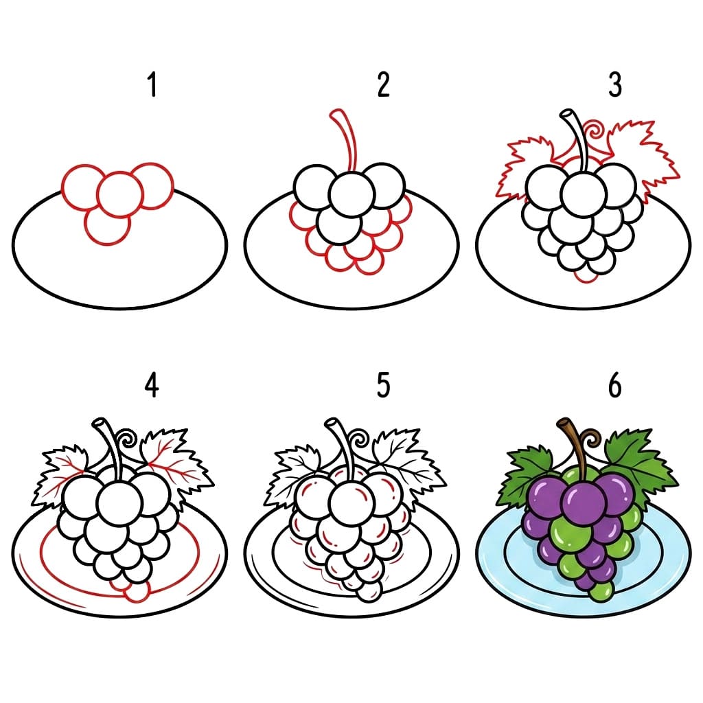 Rypäleterttu lautasella piirustus