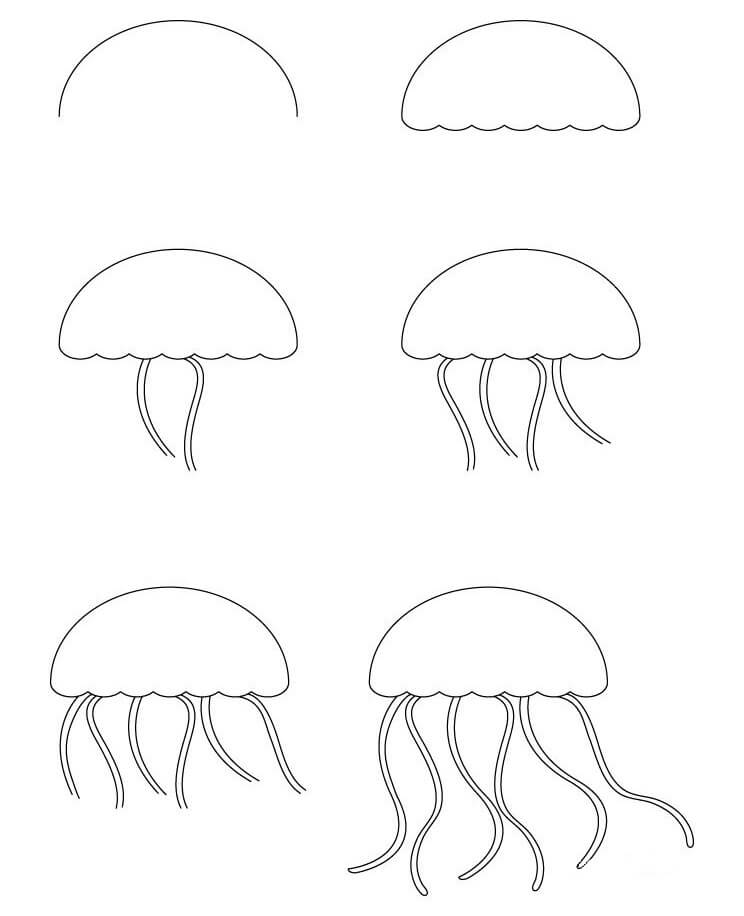 Yksinkertainen meduusojen piirtäminen piirustus