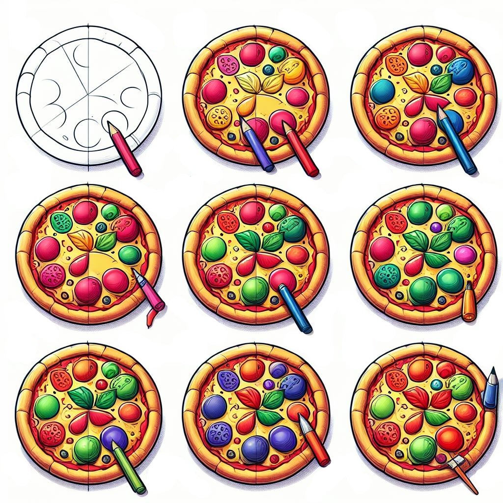 Yksinkertainen pizzapiirros 3 piirustus
