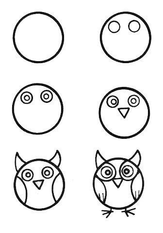 Pyöreä pöllö (2) piirustus