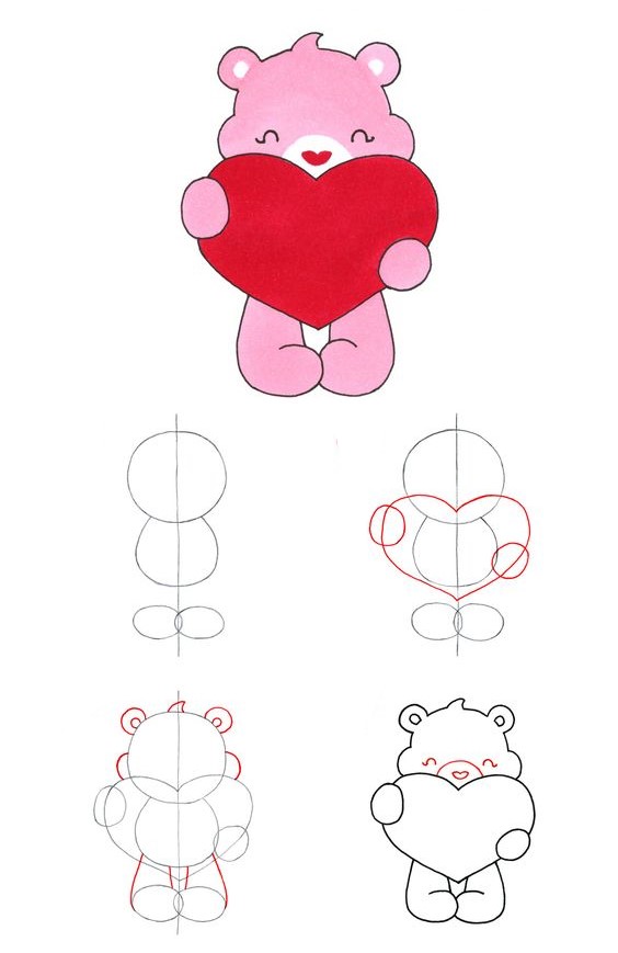 Sydän nallekarhu (6) piirustus