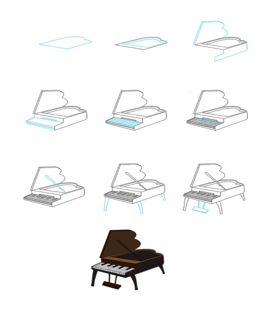 Yksinkertaisen pianon piirtäminen (1) piirustus