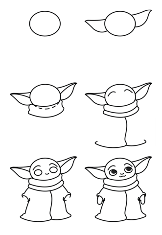 Yksinkertaiset vaiheet baby yodan piirtämiseen (1) piirustus