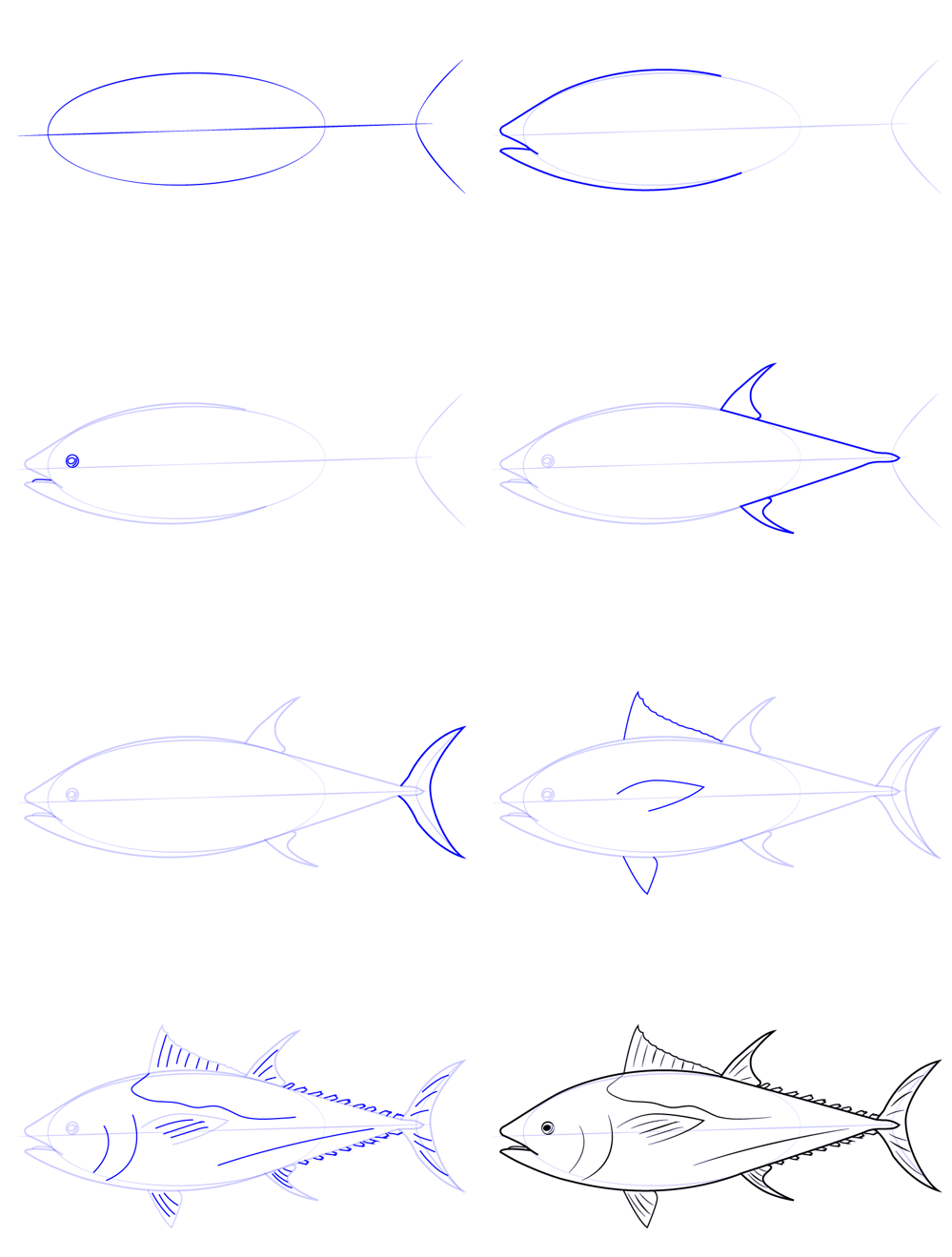Yksinkertaisen tonnikalan piirtäminen (1) piirustus