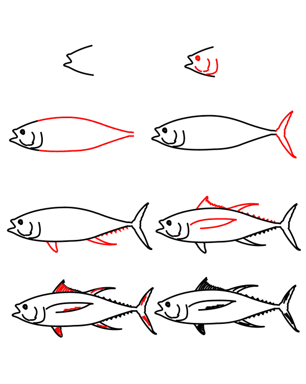 Yksinkertaisen tonnikalan piirtäminen (2) piirustus