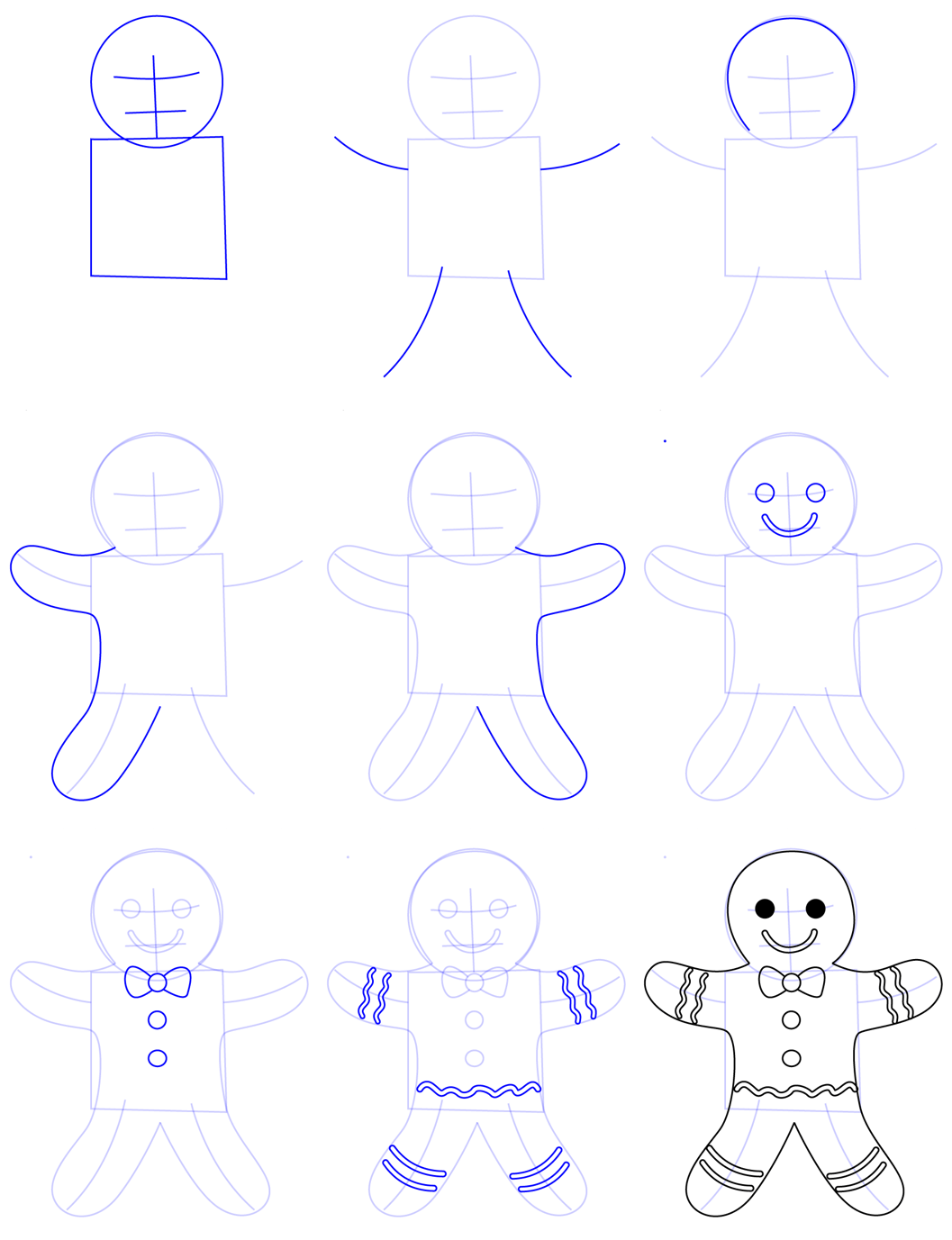 Drawing Gingerbread Man simply (2) piirustus