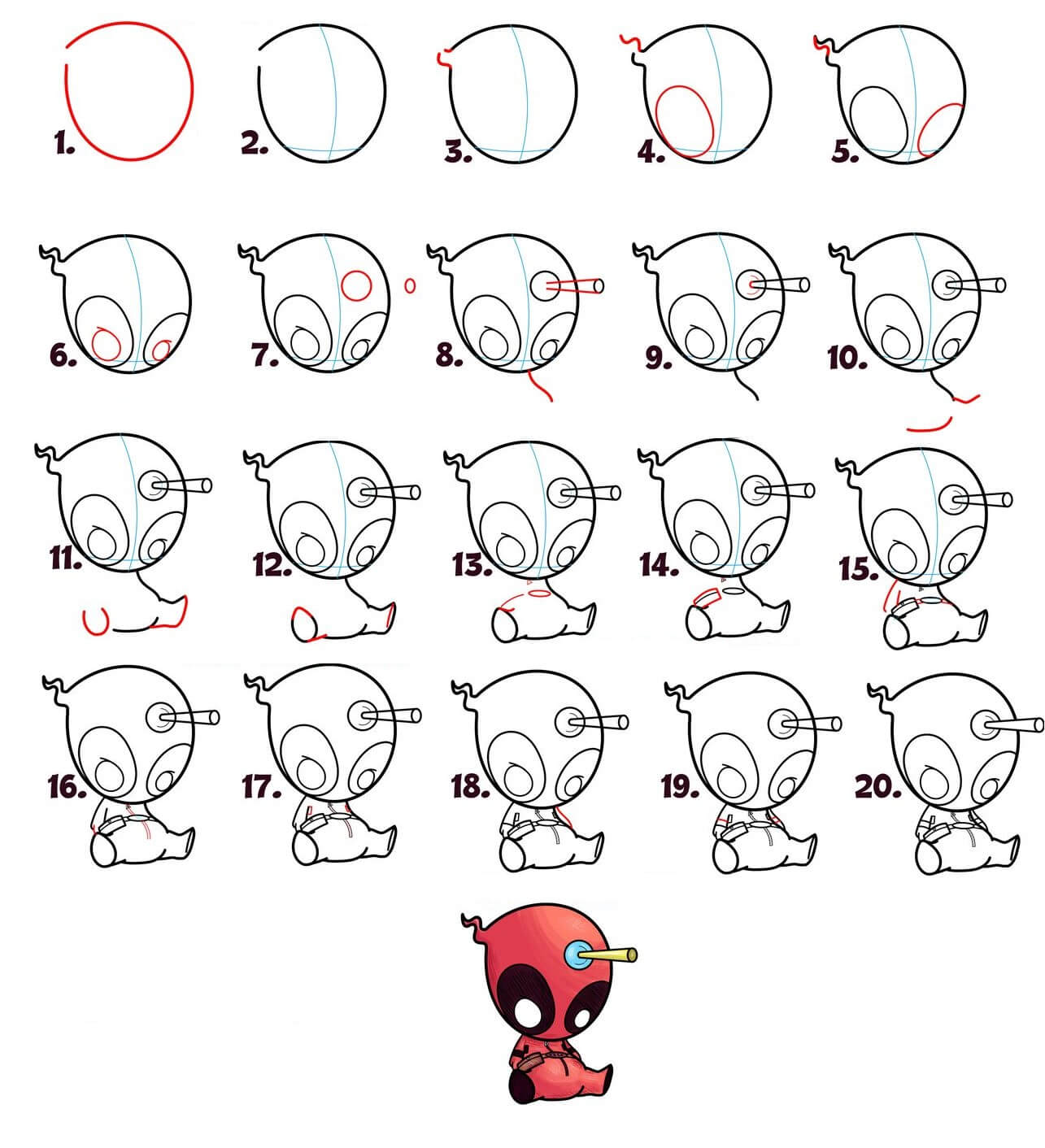 Deadpool chibi (3) piirustus