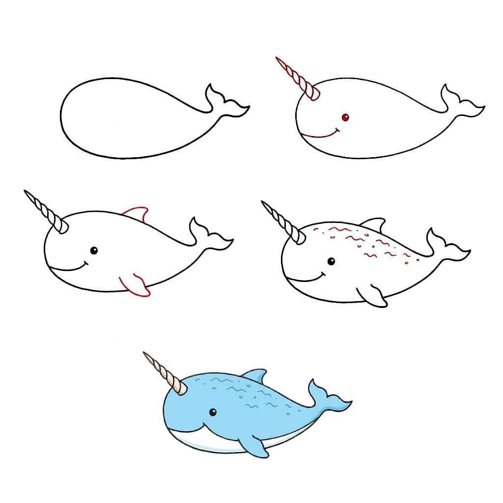 Yksinkertainen Narwhal piirustus
