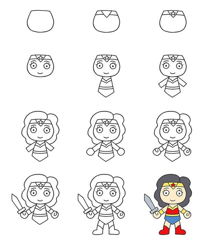 Wonder Woman chibi piirustus