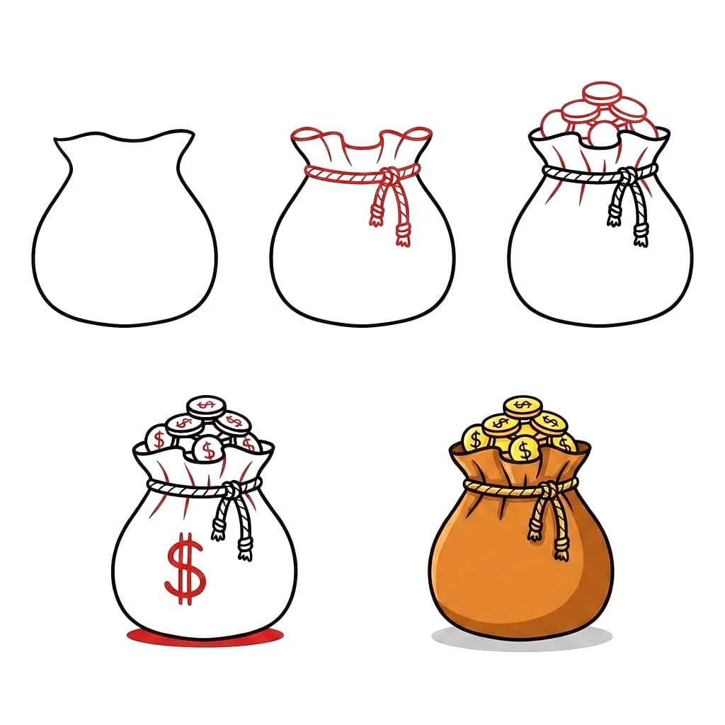 Avoin rahasäkki piirustus