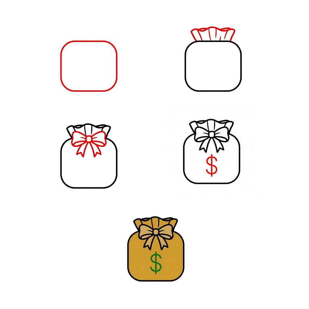 Neliönmuotoinen rahasäkki piirustus