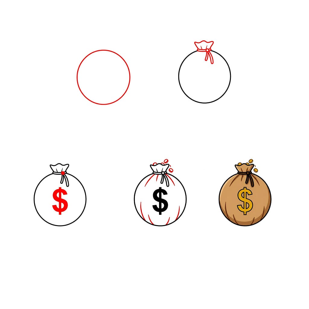 Pyöreä rahasäkki piirustus