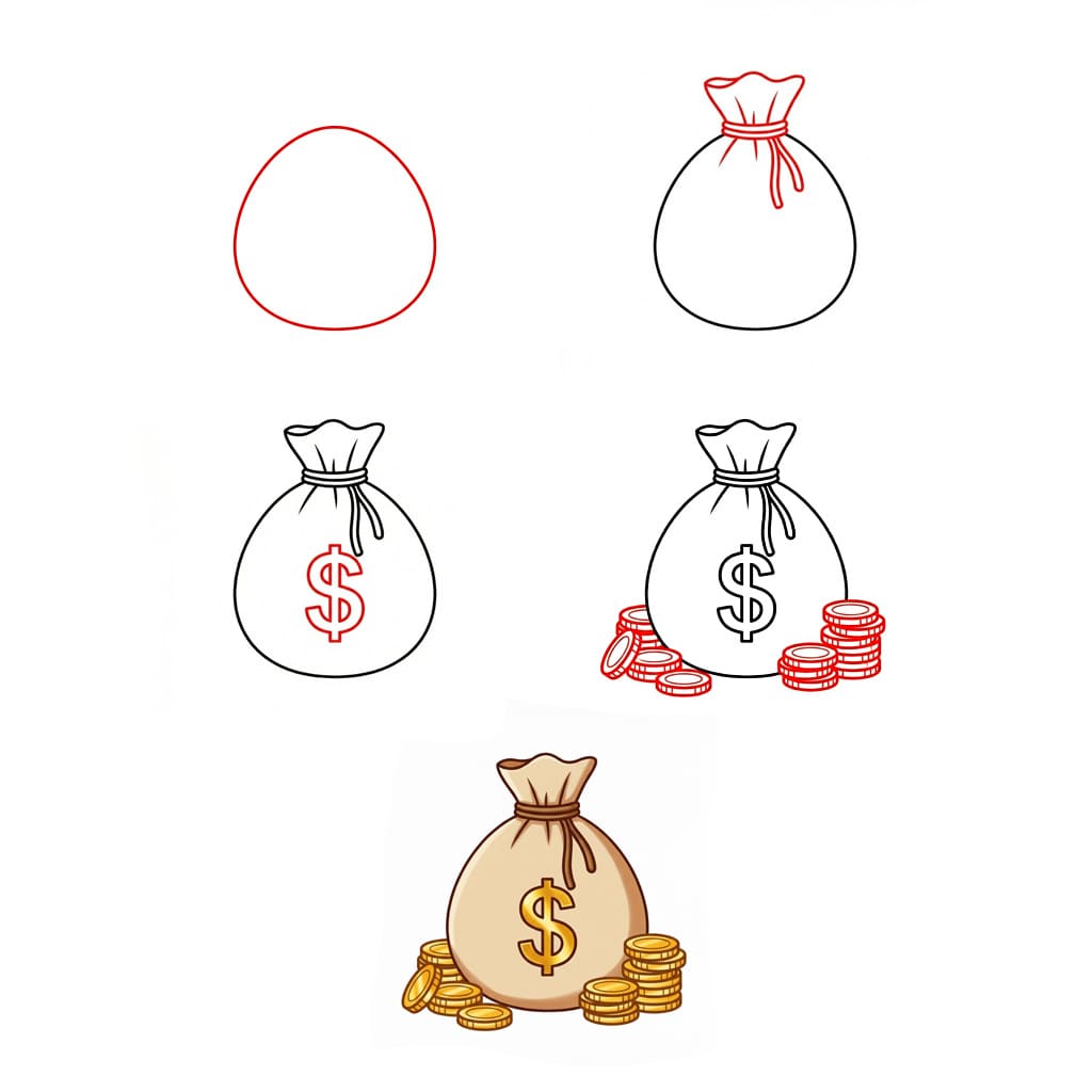 Rahasäkki ja kolikot piirustus